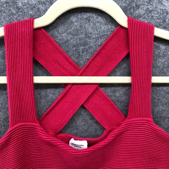 Abercrombie & Fitch Cropped Knit Cami Top Womens S Pink Ribbed Tank Cross Back - Picture 5 of 10
